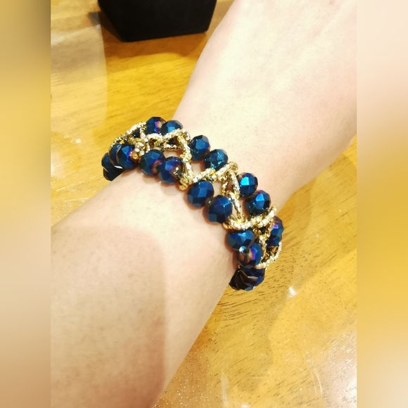 Royal Blue Crystal Beaded Bracelet - Picture 1 of 4
